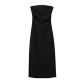 Robe mi-longue noire Amoi avec haut tube
